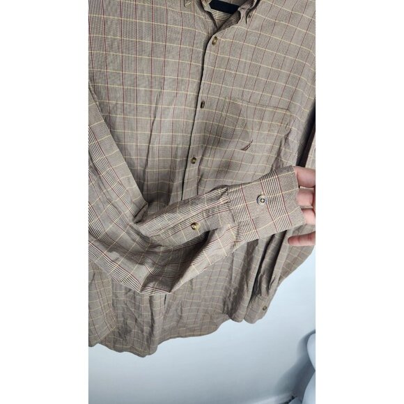 Nautical Mens Long Sleeve Button Down Plaid Brown Shirt M cotton - Picture 4 of 7